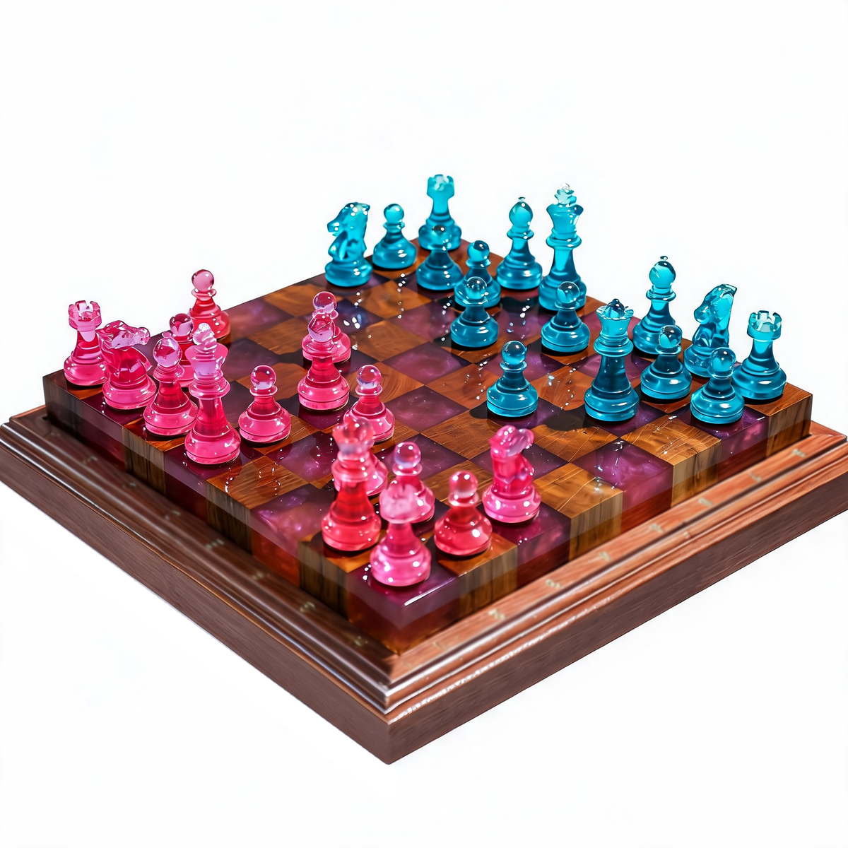 Granadas Rosé Royale Chess Set – Handmade Pink & White Wood & Resin Granadas.store