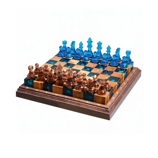 Ocean Pearl Handmade Chess Set | Blue Wood & Epoxy Resin Granadas.store