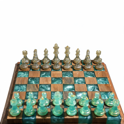 Luminous Azure Handmade Chess Set | Blue Wood, Epoxy Resin & LED Backlight Granadas.store