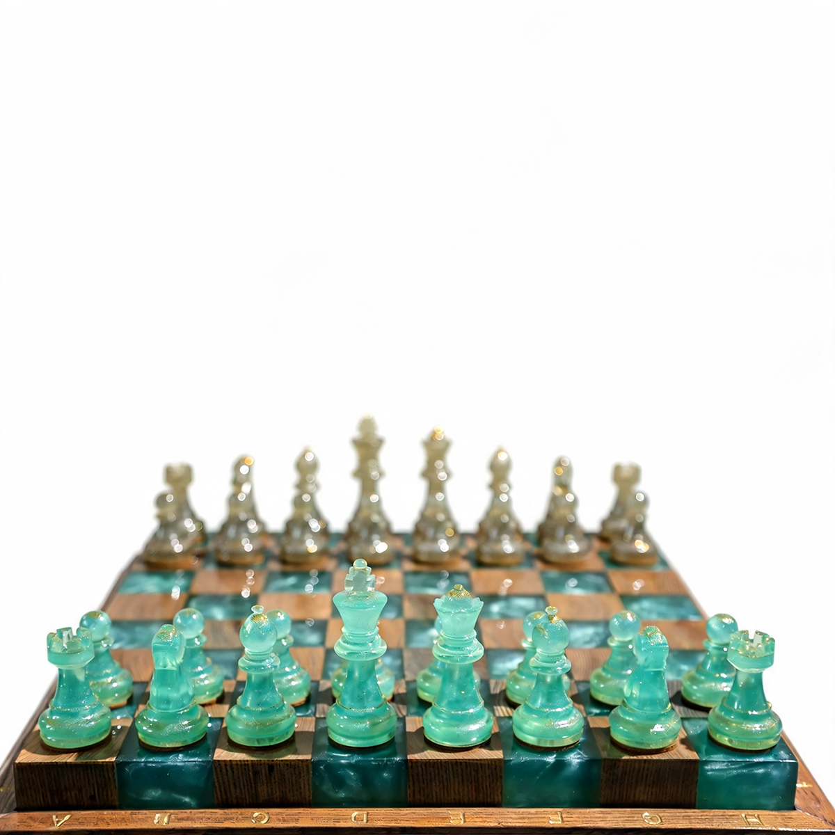 Luminous Azure Handmade Chess Set | Blue Wood, Epoxy Resin & LED Backlight Granadas.store