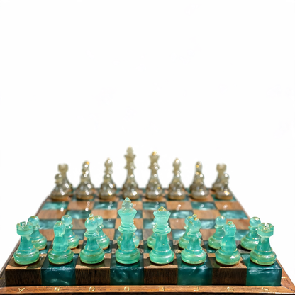 Luminous Azure Handmade Chess Set | Blue Wood, Epoxy Resin & LED Backlight Granadas.store
