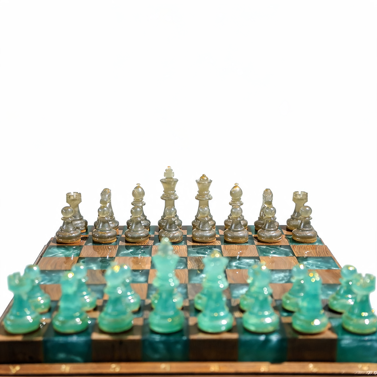 Luminous Azure Handmade Chess Set | Blue Wood, Epoxy Resin & LED Backlight Granadas.store