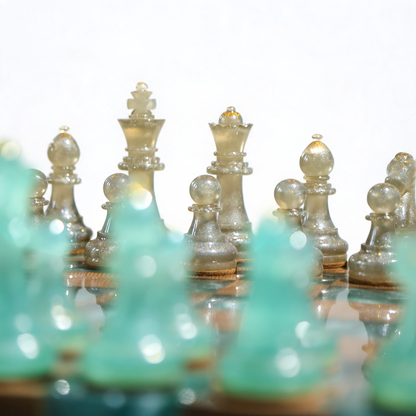 Luminous Azure Handmade Chess Set | Blue Wood, Epoxy Resin & LED Backlight Granadas.store