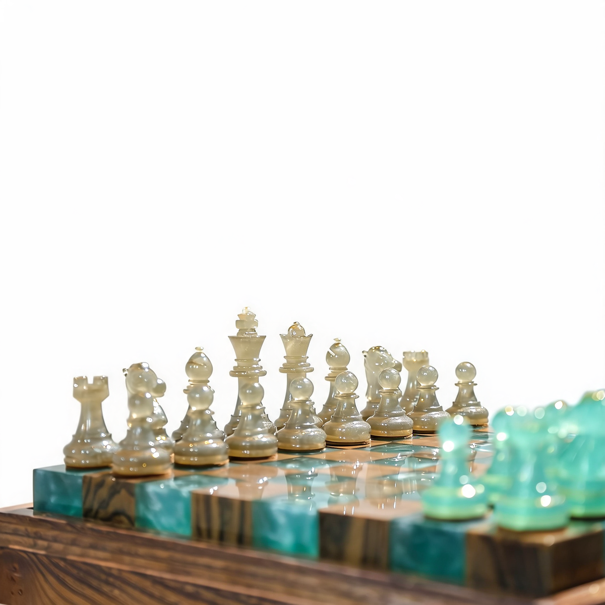Luminous Azure Handmade Chess Set | Blue Wood, Epoxy Resin & LED Backlight Granadas.store