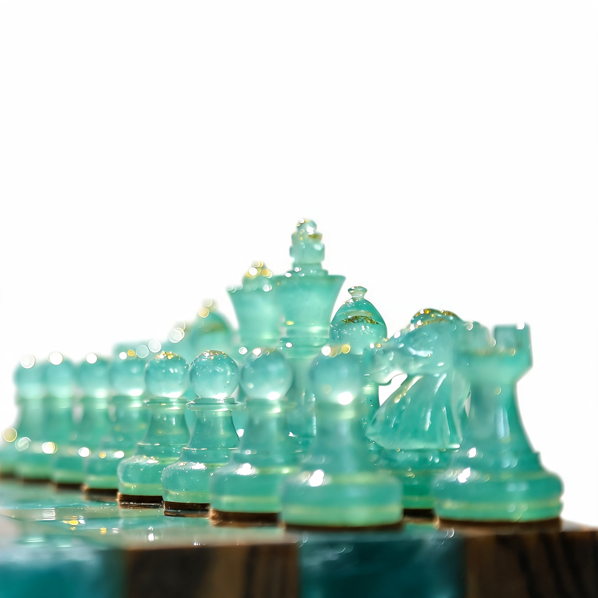 Luminous Azure Handmade Chess Set | Blue Wood, Epoxy Resin & LED Backlight Granadas.store