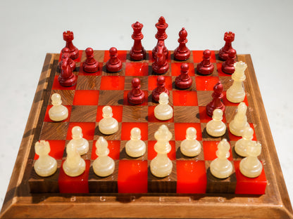 Granadas Crimson Glow Chess Set – lifestyle photo in a home interior setting
