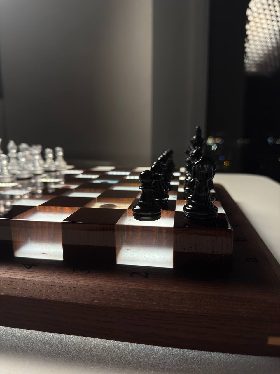 Granadas Space Chess Set – full set with pieces arranged, front view