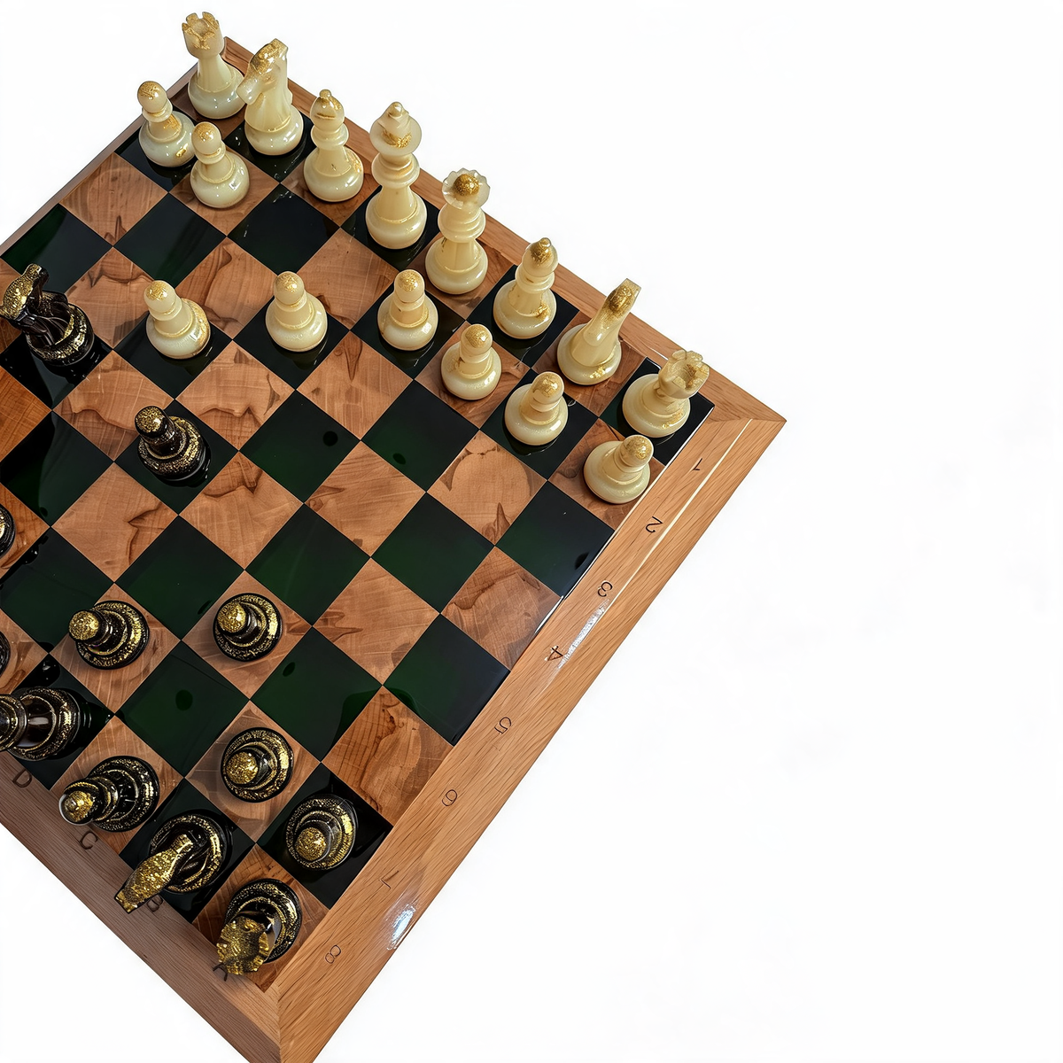 Emerald Elegance Handmade Chess Set | Green Wood & Epoxy Resin Granadas.store