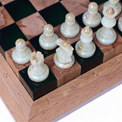 Emerald Elegance Handmade Chess Set | Green Wood & Epoxy Resin Granadas.store