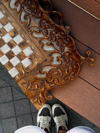 Royal Grove – 2-in-1 Handcrafted Wood & Epoxy Chess & Backgammon Set Granadas.store