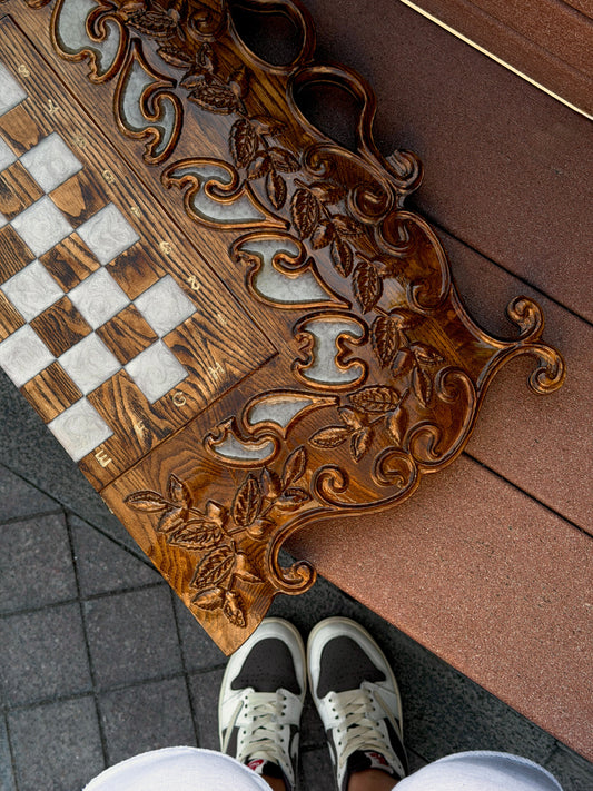 Royal Grove – 2-in-1 Handcrafted Wood & Epoxy Chess & Backgammon Set Granadas.store