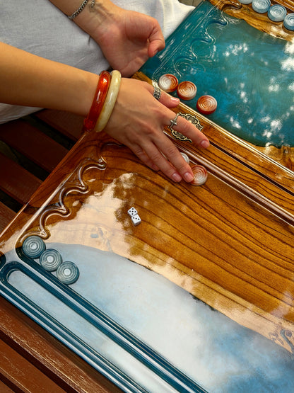 Azure Tide – Handcrafted Wood & Epoxy Backgammon Set Granadas.store