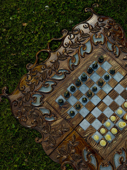 Royal Grove – 2-in-1 Handcrafted Wood & Epoxy Chess & Backgammon Set Granadas.store