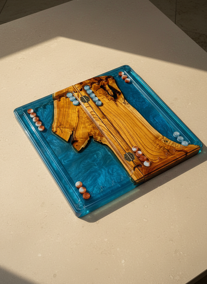 Azure Tide – Handcrafted Wood & Epoxy Backgammon Set Granadas.store