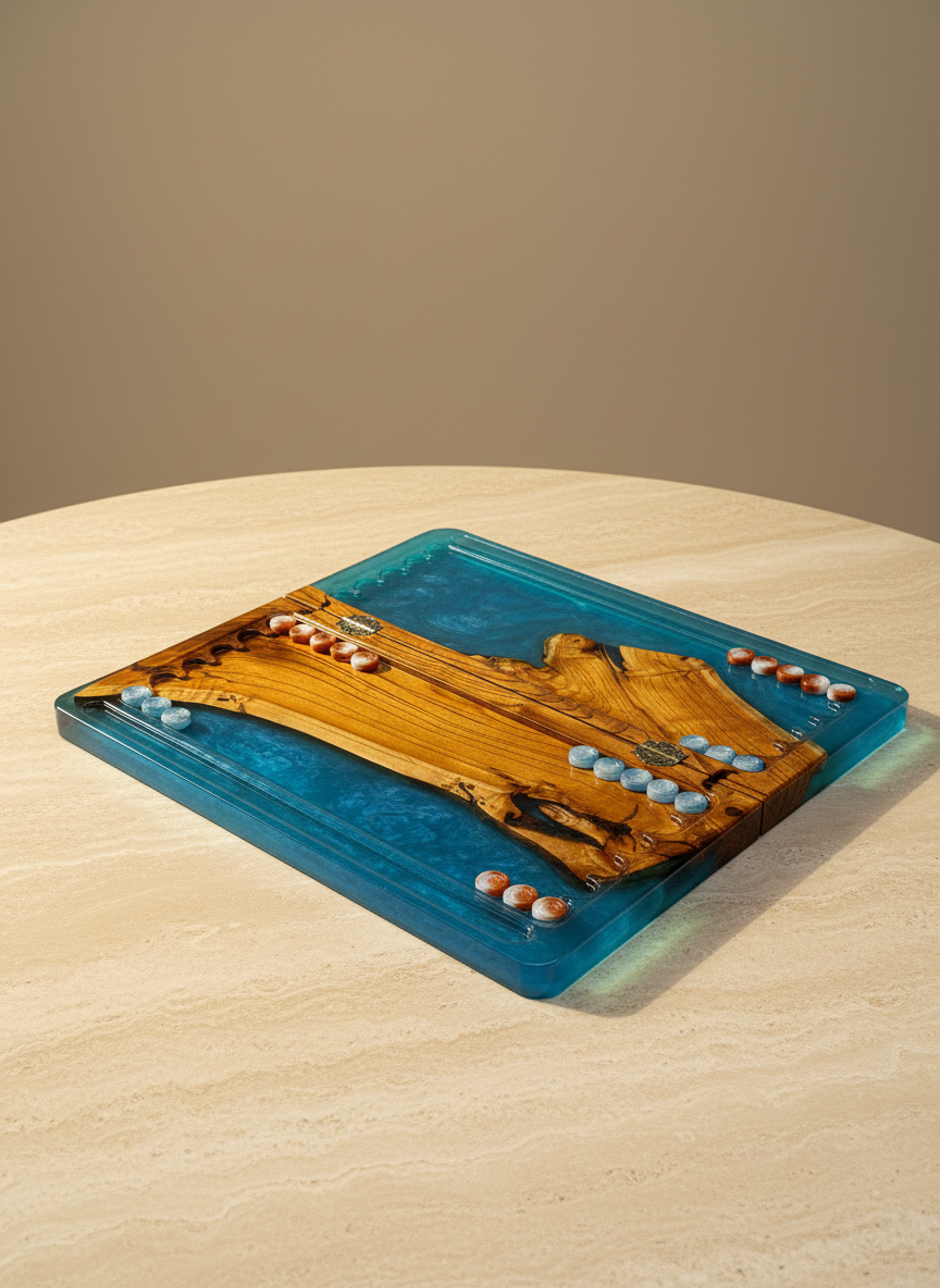 Azure Tide – Handcrafted Wood & Epoxy Backgammon Set Granadas.store